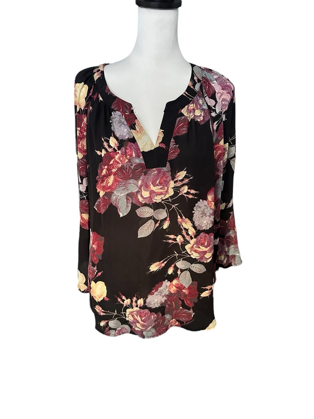 Spense Large Black Floral 3/4 Sleeve Top